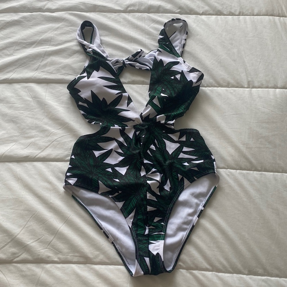 One Piece Palm Tree Cut Out Swim suit